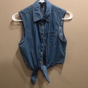 jean button up crop top